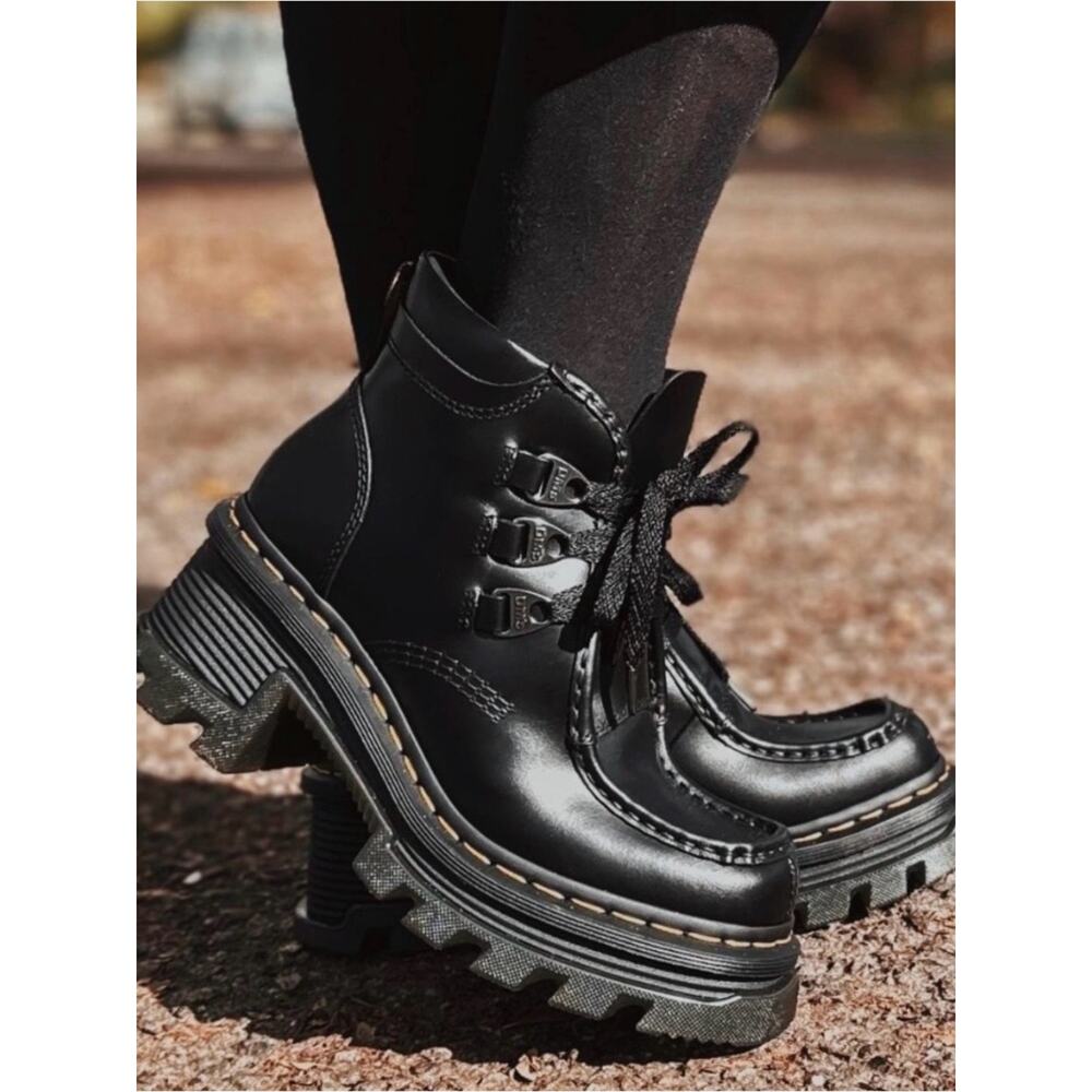 NEW Dr. Martens CORRAN 3 EYE HEELED Black Lace-Up Chunky Platform Boots SZ 9 - Picture 5 of 16